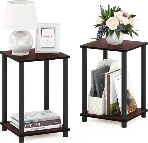 End Table Set 2pcs Small Dark Cherry Furinno 99800R DC-BK-BK