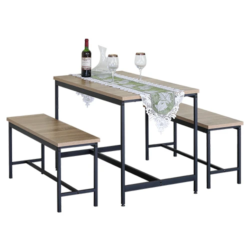 WOOD DINING TABLE STEEL FRAME LONG BENCH SEAT MUTBERG HAS-SHCZCY1106075T