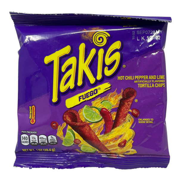 TAKIS FUEGO HOT CHILI PEPPER AND LIME TORTILLA CHIPS 28.4G