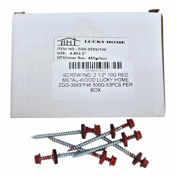 SCREW IND. 2 1/2" 10G RED METAL-WOOD LUCKY HOME ZGD-3593/Y46 500G 63PCS PER BOX