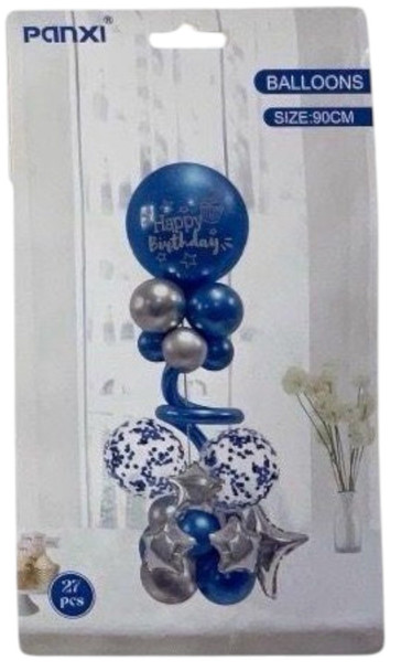 PARTY BALLOONS 27PCS PACK HAPPY BIRTHDAY BLUE AND SILVER QQTZ-3531/Y46