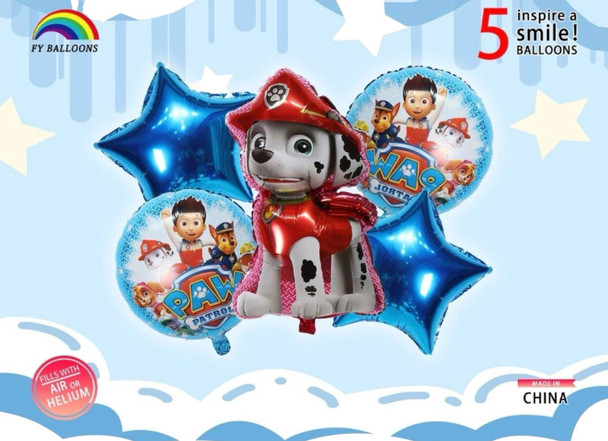 PARTY BALLOONS FOIL TYPE 5PCS PACK PAW PATROL T2-K5011