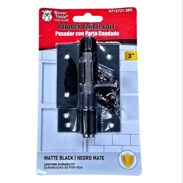 TOWER BOLT 3" BOXER BLACK #NT13721-3BK