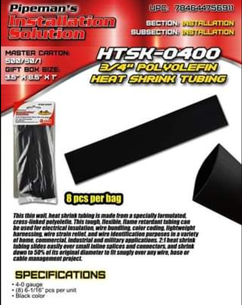 HEAT SHRINK TUBING HTSK-0400 4-0G PIPEMAN'S 3/4" 8PCS PACK