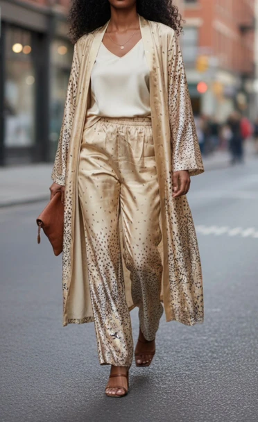 Pants Suit 2pc Set Satin Printed