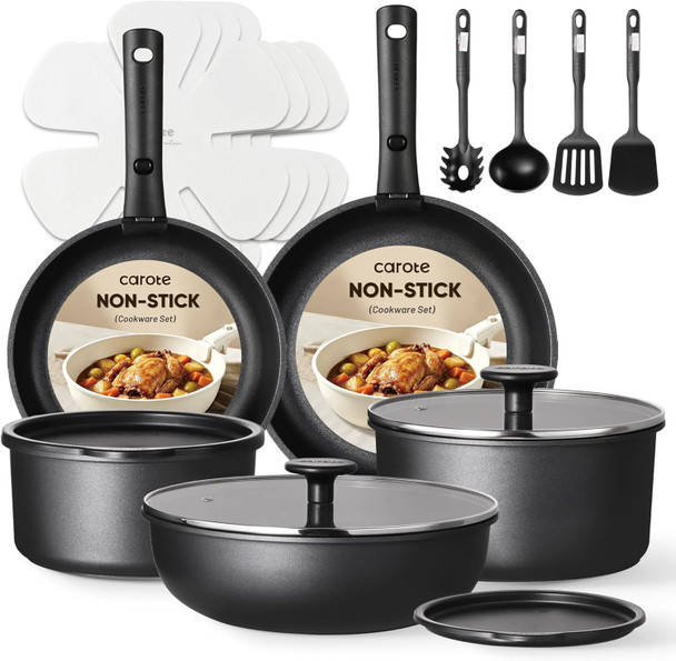Pot Set Carote Non Stick 19PCS Black