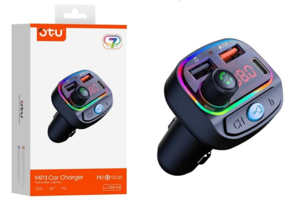 MODULATOR FM OTU CM-03 CAR BT MP3 PLAYER RGB AMBIENT LIGHTING 3USB CHARGER TYPE-C PD20 QC30