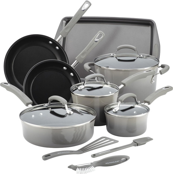 Pot Set Rachael Ray Hard Enamel Aluminum Nonstick 14pcs