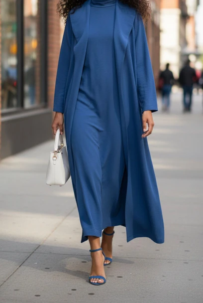 Gown Abaya 2pc Set Blue / Black