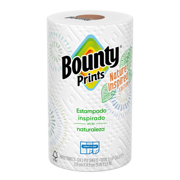 BOUNTY PAPER TOWELS 124 2-PLY SHEETS PRINTS NATURE INSPIRED EDITION