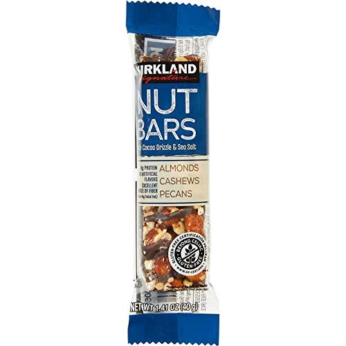 KIRKLAND SIGNATURE NUT BARS WITH COCOA DRIZZLE & SEA SALT ALMONDS CASHEWS PECANS 1.41oz 40g