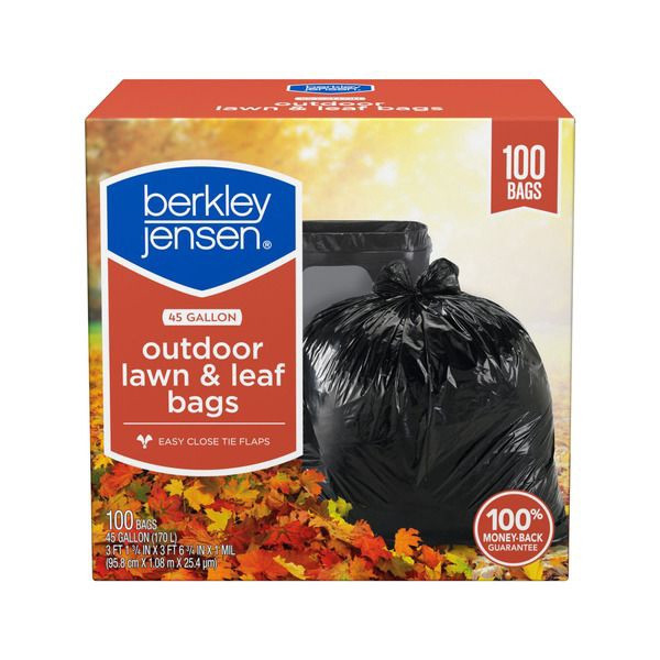BERKLEY JENSEN TRASH BAG OUTDOOR LAWN AND LEAF 45GAL 100 COUNT BOX