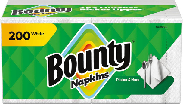 BOUNTY PAPER TOWELS QUILTED NAPKINS WHITE 200 COUNT 12.1" X 12" 1-PLY