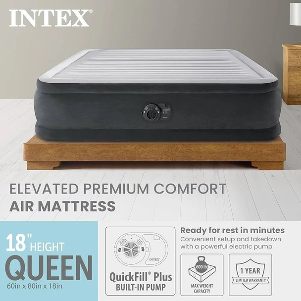 MATTRESS AIR INTEX 64413ED 60" X 80" X 18" QUEEN DELUXE FAST FILL BUILT IN PUMP 110V