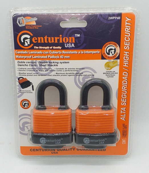 PADLOCK CENTURION 40MM 2PCS 2WPP40 WATERPROOF LAMINATED