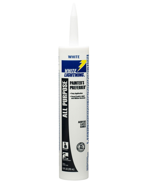 SILICONE WHITE LIGHTNING PAINTER'S PREFERRED ALL PURPOSE ACRYLIC LATEX CAULK 10 OZ WHITE