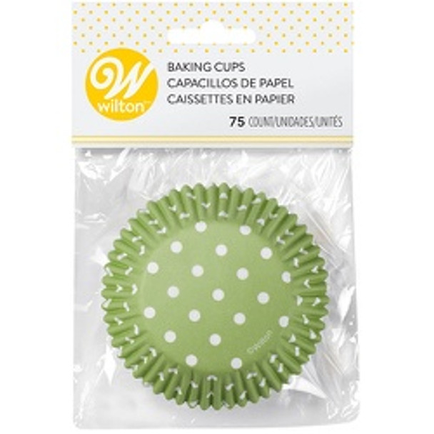 BAKING WILTON BAKING CUPS 75PCS GREEN DOTS 415-0154