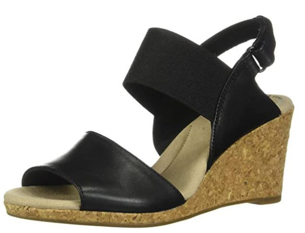Footwear Clarks Women's Lafley Lily Wedge Sandal Black Leather/Textile Combi