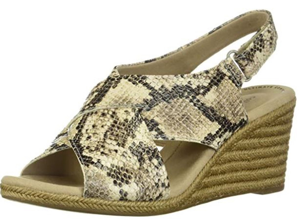 Footwear Clarks Women's Lafley Alaine Wedge Sandal Taupe Snake Synthetic