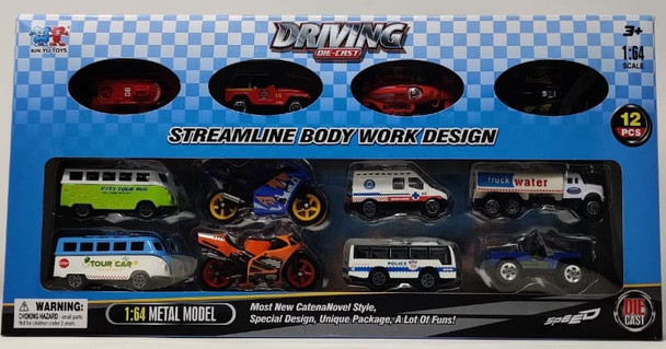 Toy Driving Die-Cast 12pcs K 057 Car Streamline Body Work Design