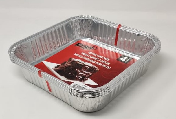 FOIL TRAY TITAN BZ90308R 4PCS PACK SQUARE CAKE PANS 7.5X7.5X1.5" 19X19X3.2CM