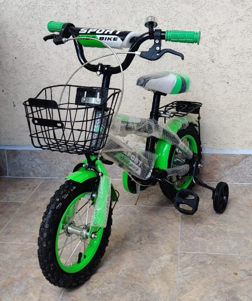 BICYCLE 12" 06B SPORT W/BASKET & CARRIER GREEN