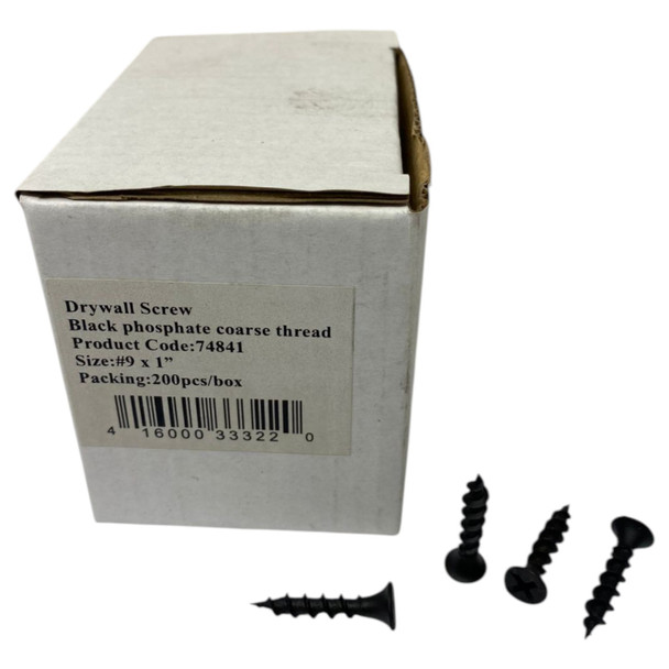 SCREW DRYWALL 9 X 1" BLACK 200PCS BOX 74841 COARSE THREAD