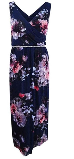 Dress Evening SLNY Floral Navy