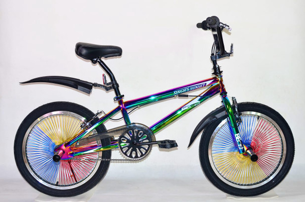 BICYCLE 20" SINGH SS-FREESTYLE-140H STUNTS STREET BMX RAINBOW FRAME BEAST MULTICOLOR SPOKES RIM