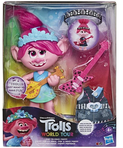 Toy DreamWorks Trolls World Tour Pop-to-Rock Poppy Singing Doll with 2 Different Looks and Sounds