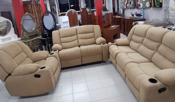 SOFA RECLINER SET 3-2-1 HONEY WITH CUP HOLDER