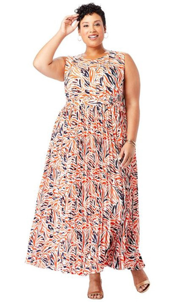 Dress Casual Jessica London Plus Size Pleated Maxi orange