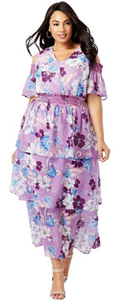 Dress Jessica London Plus Size Tiered Maxi Purple floral