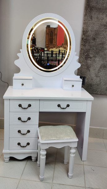 DRESSER WITH LIGHTED MIRROR & SEAT 805 WHITE