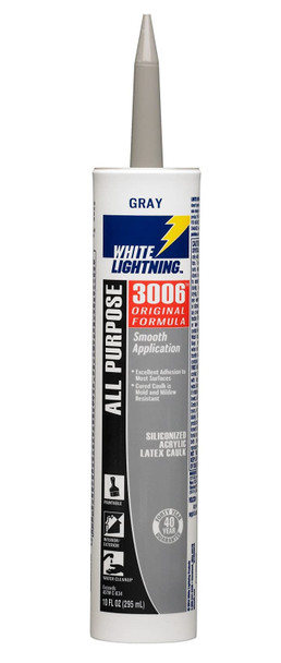 SILICONE WHITE LIGHTNING ALL PURPOSE GRAY 3006 SILICONIZED ACRYLIC LATEX CAULK 10 OZ