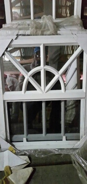 WINDOW SASH 24" X 24" W/MESH ARCH DESIGN WHITE FRAME REFLECTIVE GLASS