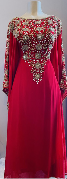 Gown Beaded Red with gold bead inner waist tie