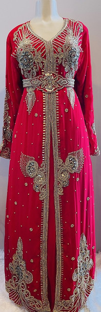 Gown Beaded Red with gold beads and band