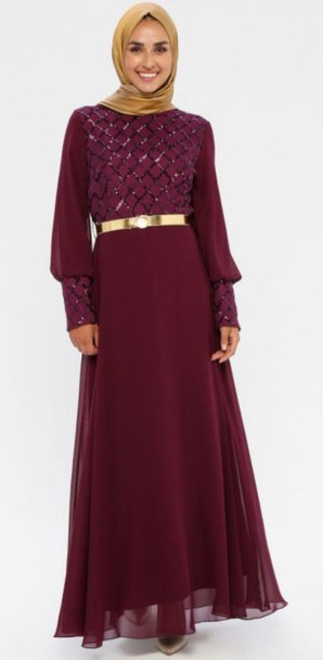 Dress Sequin & chiffon with gold belt