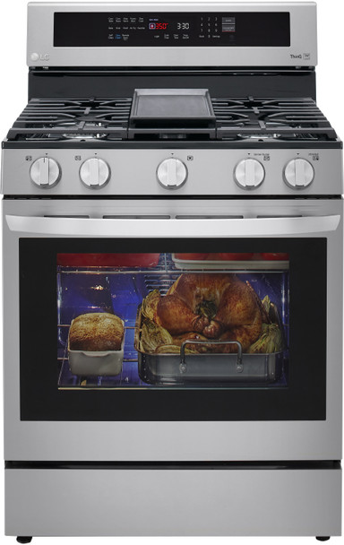 STOVE 5 BURNER LG 30" LRGL5825F WITH AIR FRYER SMART WIFI TRUE CONVECTION EASY CLEAN WITH PLATE-GRIDDLE