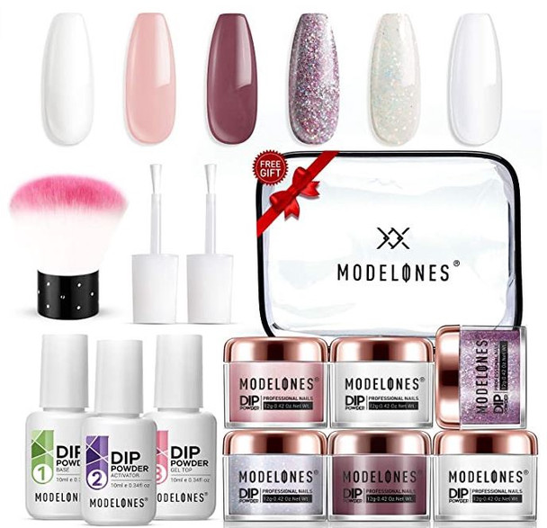 Nail Dip Powder Kit Starter 6 Color Modelones sparkle