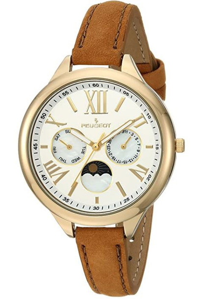 Watch Peugeot Women's 14K Gold Plated Suede Strap Brown