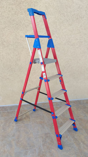 LADDER 4 STEP FIBERGLASS 04-FR-15072 RED & BLUE - A. Ally & Sons