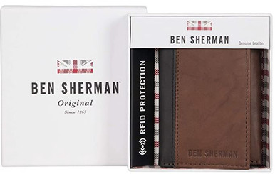 Wallet Men Ben Sherman Slim Bifold Full-Grain Leather RFID Gift