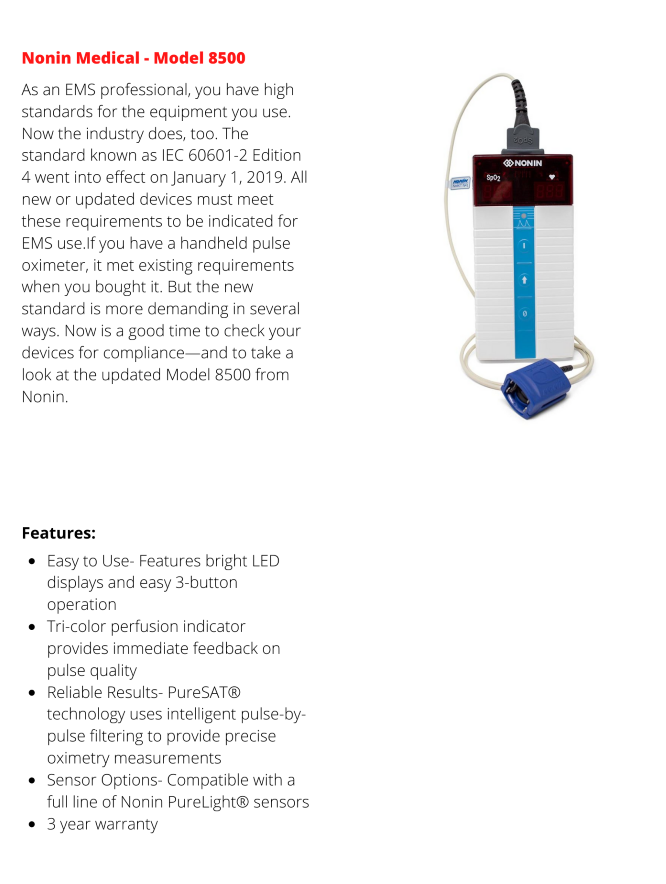 Nonin Model 8500 Handheld Pulse Oximeters