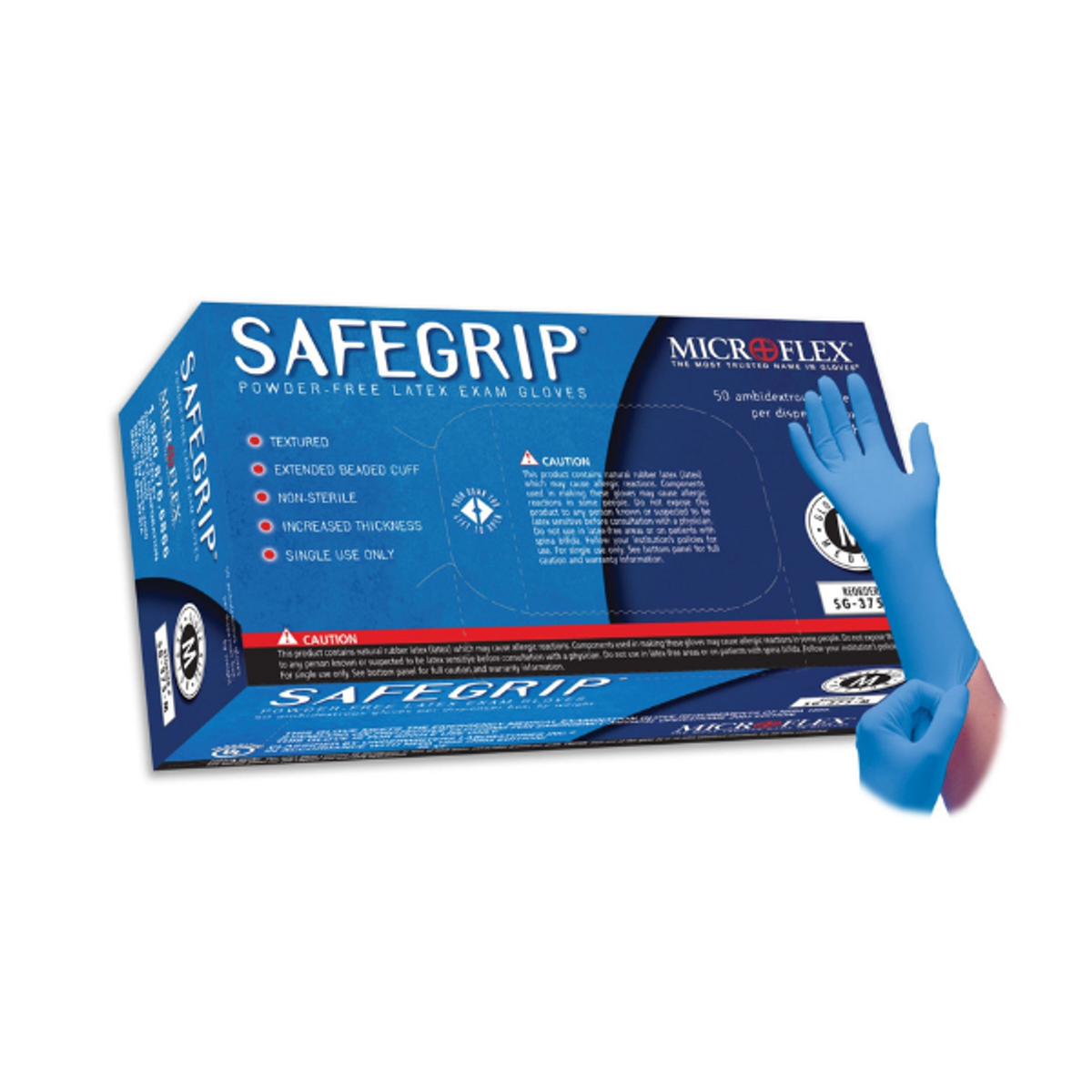 Ansell Microflex Safegrip Powder-Free Extended Cuff Latex Exam Gloves