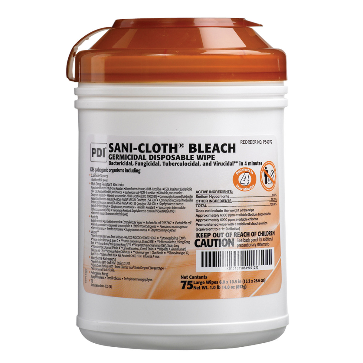 Pdi Sani-Cloth« Bleach Germicidal Disposable Wipe (10111_P54072) Pdi Sani-Cloth« Bleach Germicidal Disposable Wipe (10111_P54072)