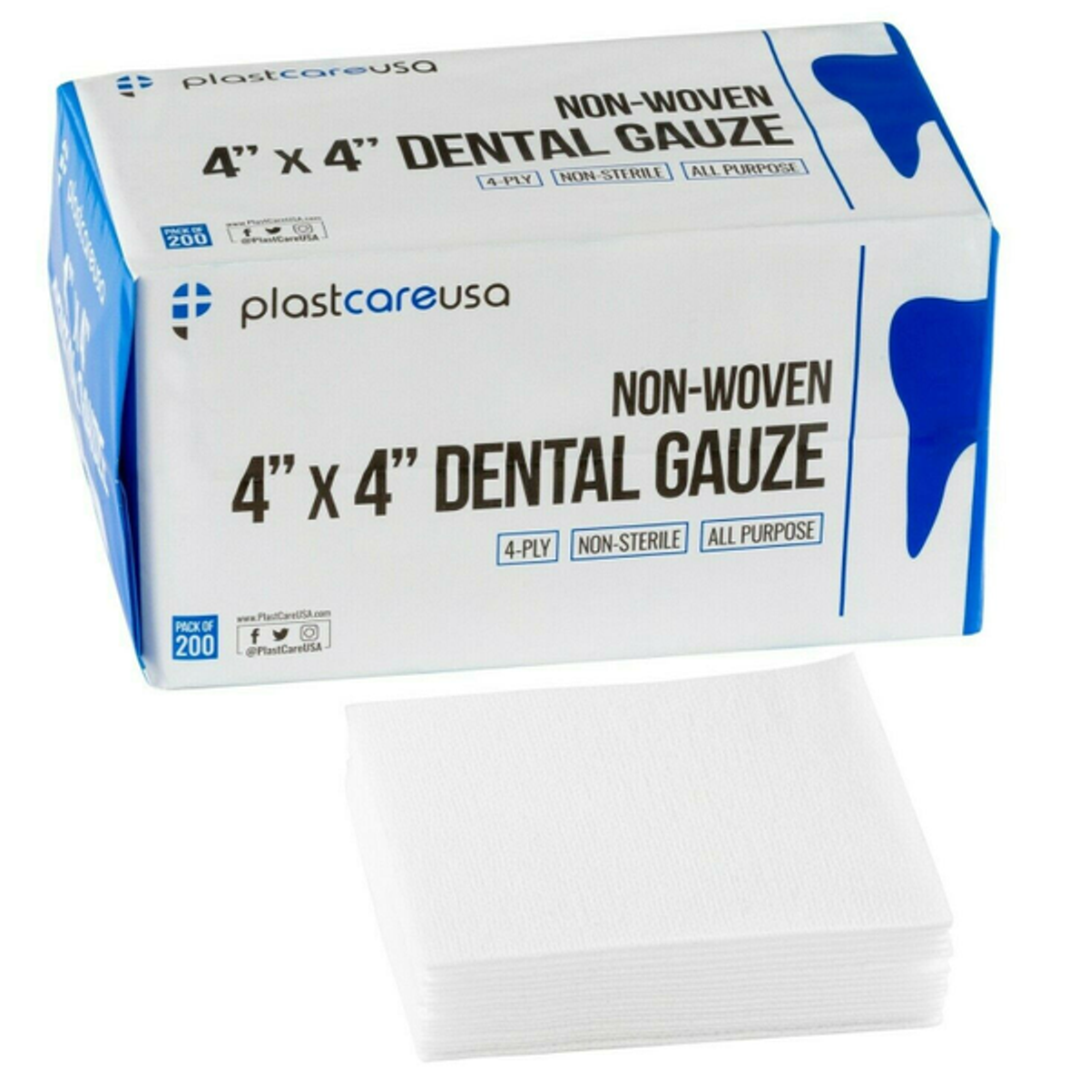PlastCare Non-Woven Dental Gauze Sponges 4x4, 4-Ply