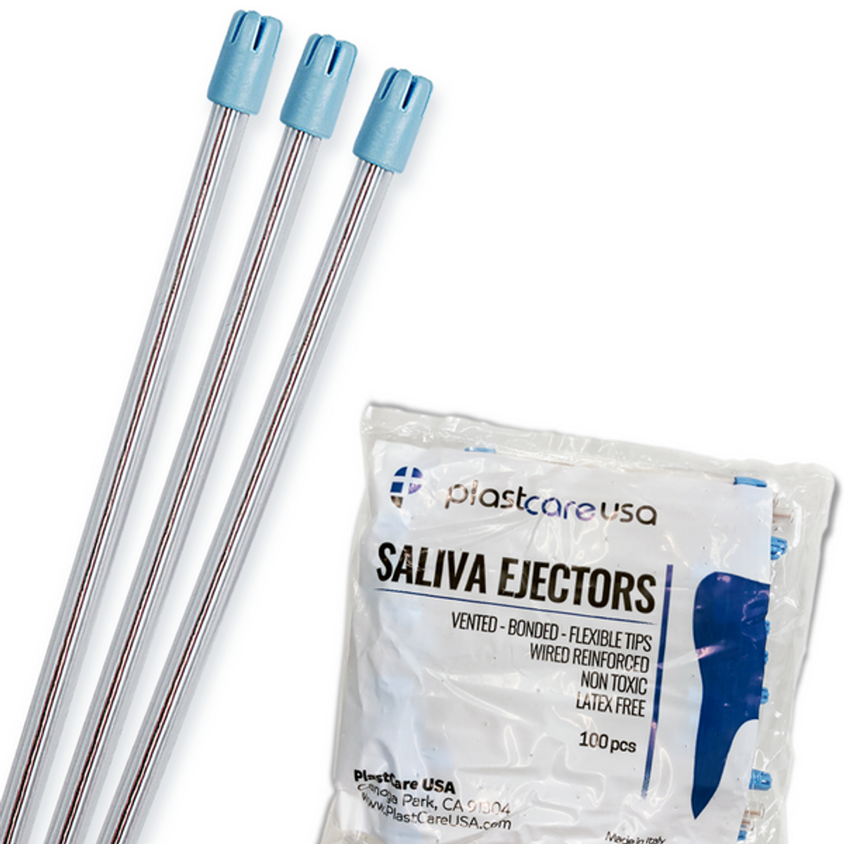 PlastCare Saliva Ejector, Clear Body, Blue Tip