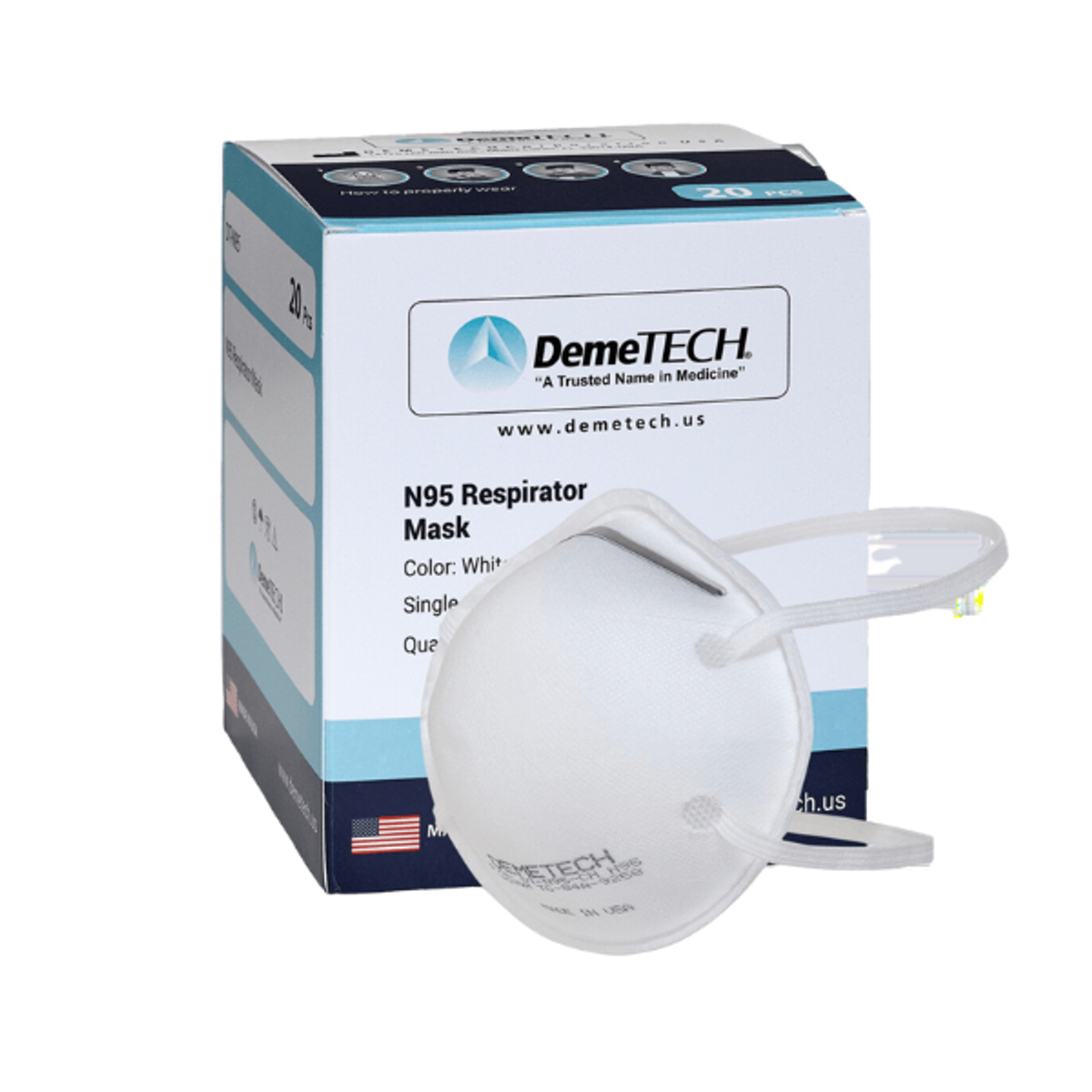 Demetech N95 Surgical Respirator, Fold Style with Headbands